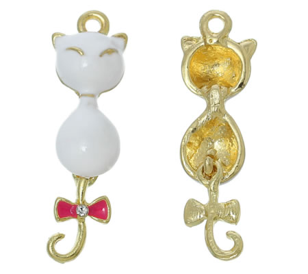 1x Bedeltje Kat Emaille Goud