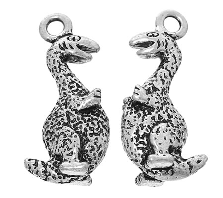 1x Dinosaurus Bedeltje Donker Zilver