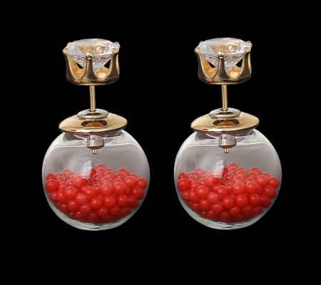 1 paar Double Dot oorbelletjes Goud / Rood