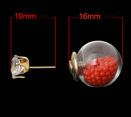 1 paar Double Dot oorbelletjes Goud / Rood