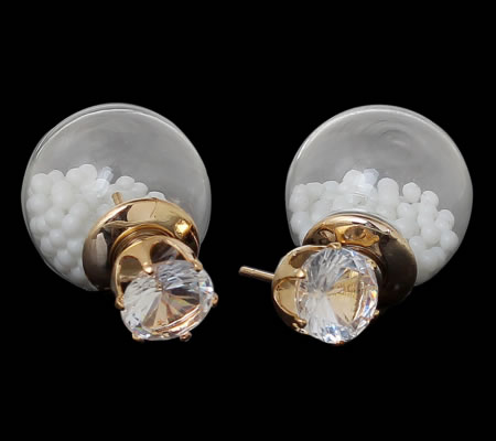 1 paar Double Dot oorbelletjes Goud / Wit