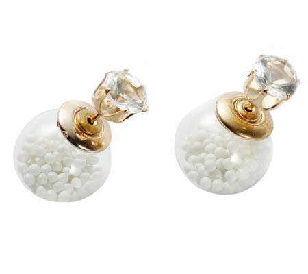 1 paar Double Dot oorbelletjes Goud / Wit