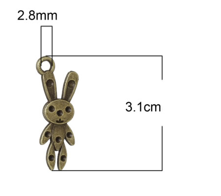 1x Bedeltje Konijntje Brons 13 x 31 mm