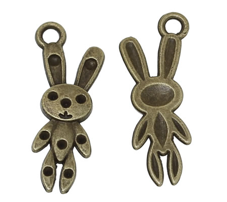 1x Bedeltje Konijntje Brons 13 x 31 mm