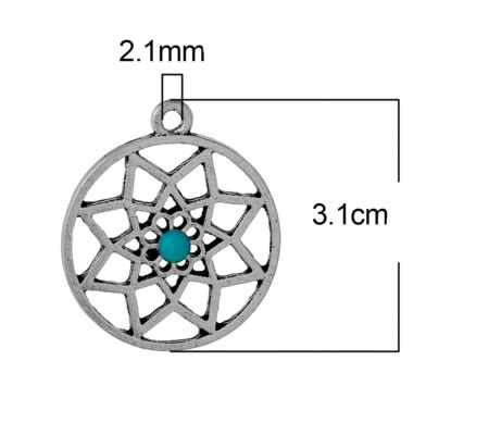 1x Filigrain Hanger Donker Zilver/Turquoise