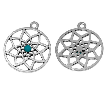 1x Filigrain Hanger Donker Zilver/Turquoise