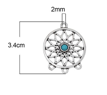 1x Filigrain Connector Donker Zilver/Turquoise