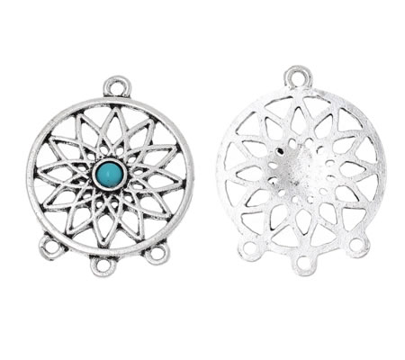 1x Filigrain Connector Donker Zilver/Turquoise