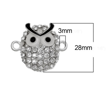 1x Connector uiltje Wit/Strass Lichtzilver