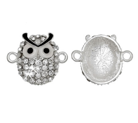 1x Connector uiltje Wit/Strass Lichtzilver