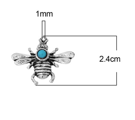 1x Bedeltje Honing Bij Donker Zilver/Turquoise