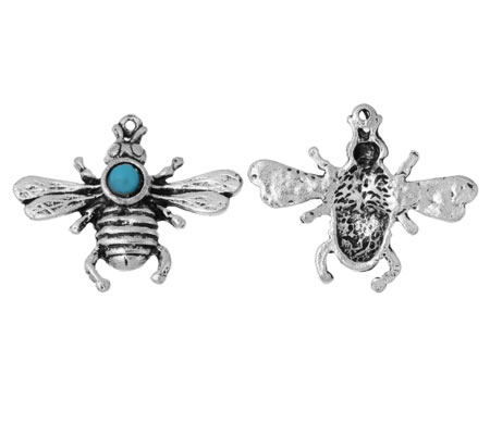 1x Bedeltje Honing Bij Donker Zilver/Turquoise