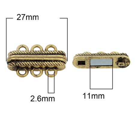 3-rij magneetslot oud goudkleurig
