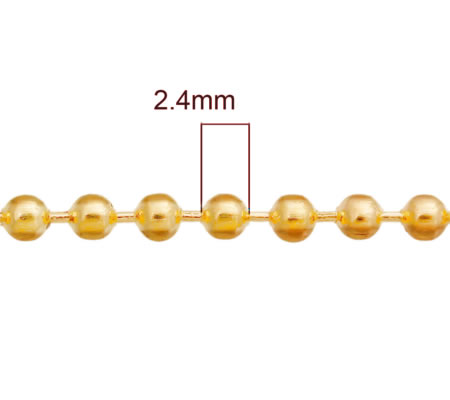 2 meter Ballchain Goudkleurig 2.4 mm