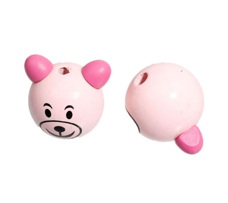 1x Houten kraal roze Beertje