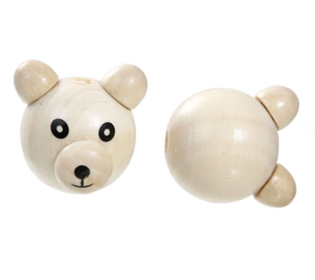 1x Houten kraal naturel Beertje