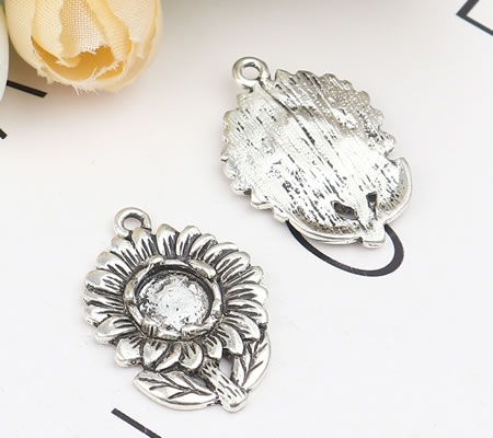 Cabochon Hanger Donker Zilver Bloem