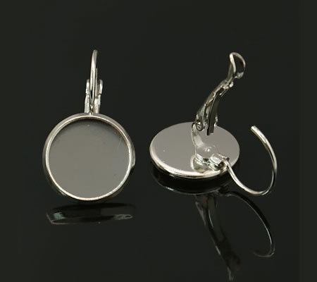 1 Paar Cabochon haakjes Donker Zilver 12mm