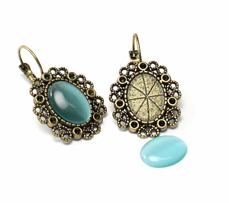 1x Glazen Catseye Cabochon Blauw