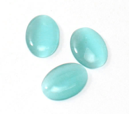 1x Glazen Catseye Cabochon Turquoise/Blauw
