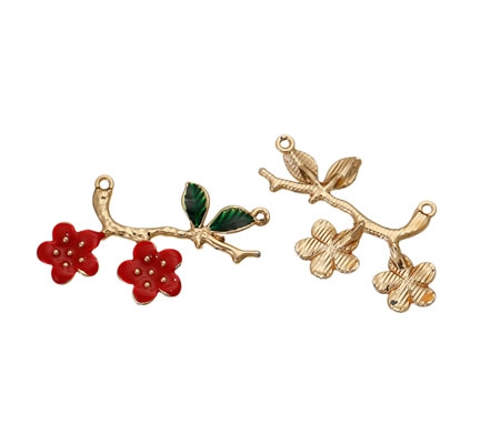 1x Bedel Connector Bloem Rood/Groen/Goud