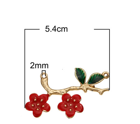 1x Bedel Connector Bloem Rood/Groen/Goud