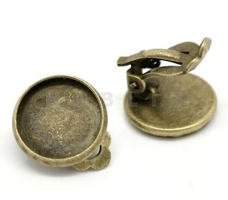Cabochon Oorbel Clips Brons