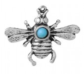 1x Bedeltje Honing Bij Donker Zilver/Turquoise