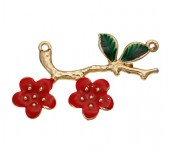 1x Bedel Connector Bloem Rood/Groen/Goud