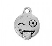 1x Bedeltje Emoticon Donker Zilver