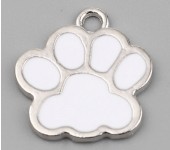 1x Bedel Honden Pootje Donker Zilver / Wit Emaillen