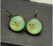 1 paar Oorbellen Brons groen met uiltje