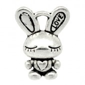 1x Bedeltje Konijntje Donker Zilver