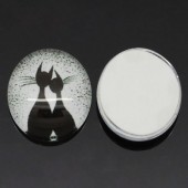 Glazen cabochon Wit/Zwart Katten