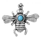 1x Bedeltje Honing Bij Donker Zilver/Turquoise