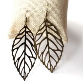 1x paar Oorbellen Blad - lichtgewicht Brons 60 mm