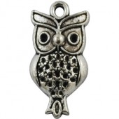 1x Donker Zilveren Bedel Uil 26 x 15mm