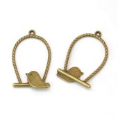 1x ring hanger met vogeltje/ brons