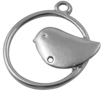 1x Vogelbedeltje in ring Donker Zilver