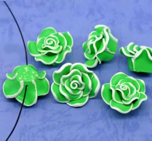 1x Fimo roos groen/wit 3 cm