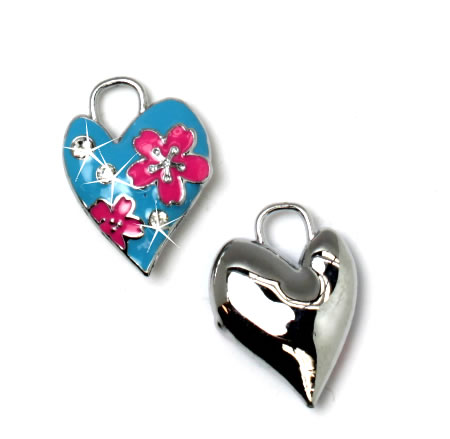 1x Bedeltje Fuchsia/Turquoise met strass