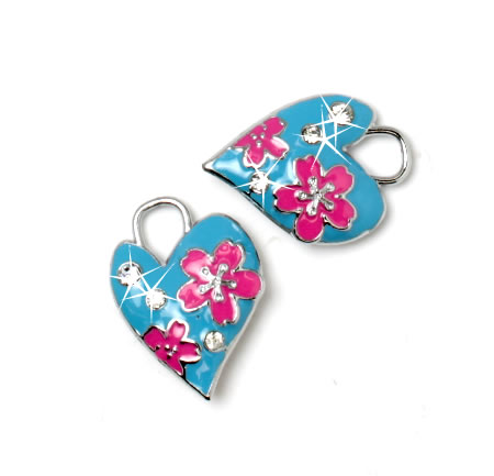 1x Bedeltje Fuchsia/Turquoise met strass