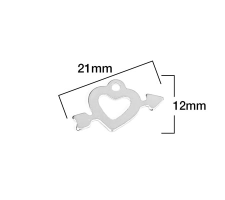 1 stuks Hartje/pijl Bedeltje RVS 304 Donker zilver