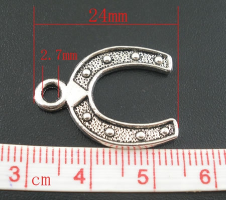 1x Bedeltje Donker Zilver Hoefijzer