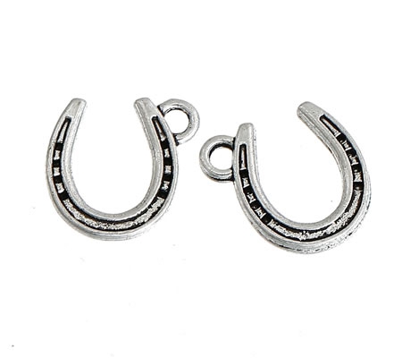 1x Bedeltje Hoefijzer Donker Zilver