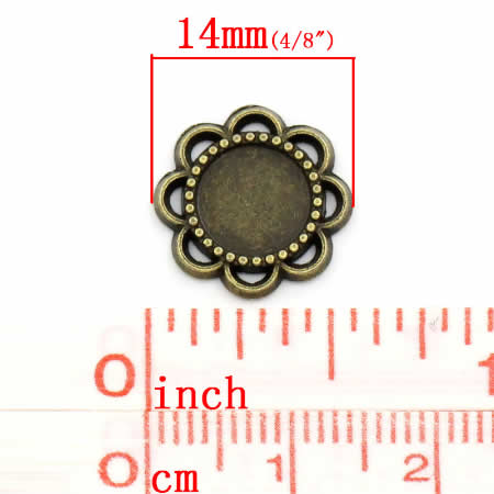 1x Cabochon Bloem houdertje Brons