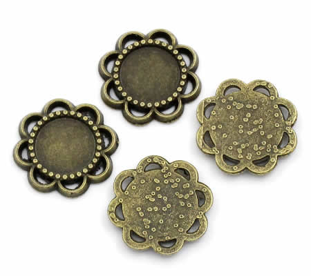 1x Cabochon Bloem houdertje Brons