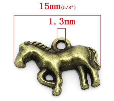 1x Bedeltje Paard Brons 15 x 12 mm