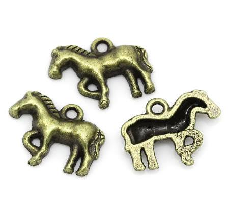 1x Bedeltje Paard Brons 15 x 12 mm