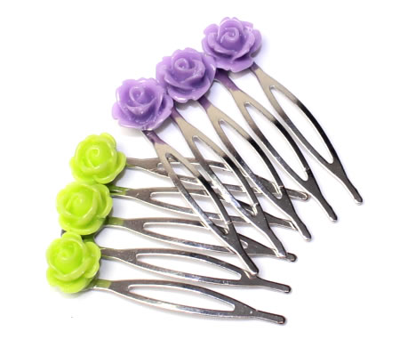 Klein haarkammetje met roosjes Lila